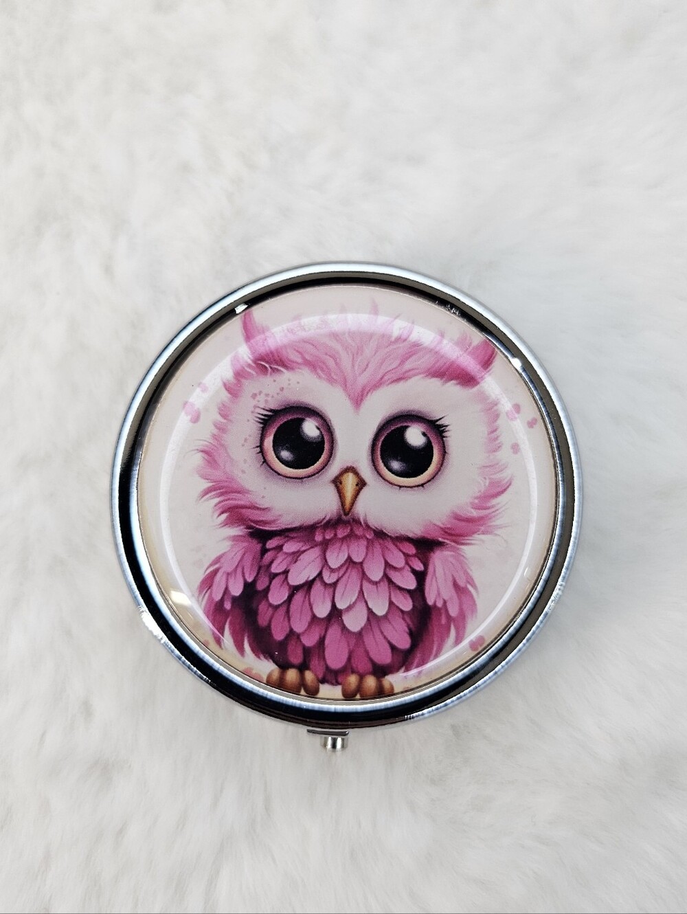 Pink Owl Compact Mirror/Pill Case